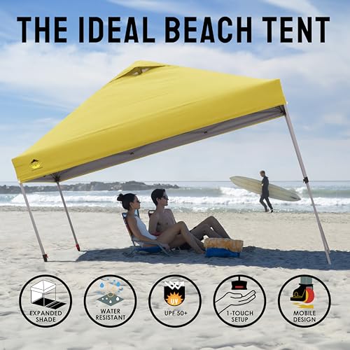 CROWN SHADES 10x10 Pop Up Canopy - Beach Tent with One Push Setup - Easy Outdoor Sun Shade for Events, Parties, Camping - Gazebo with STO-N-Go Cover Bag, Silver Coated Top, White