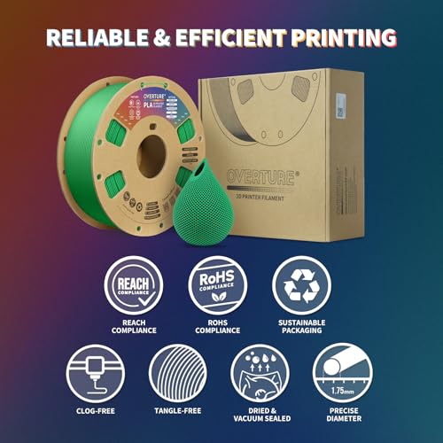 OVERTURE PLA Filament 1.75mm PLA 3D Printer Filament, 2kg Cardboard Spool (4.4lbs), Dimensional Accuracy +/- 0.02mm, Fit Most FDM Printer (Black 2-Pack)