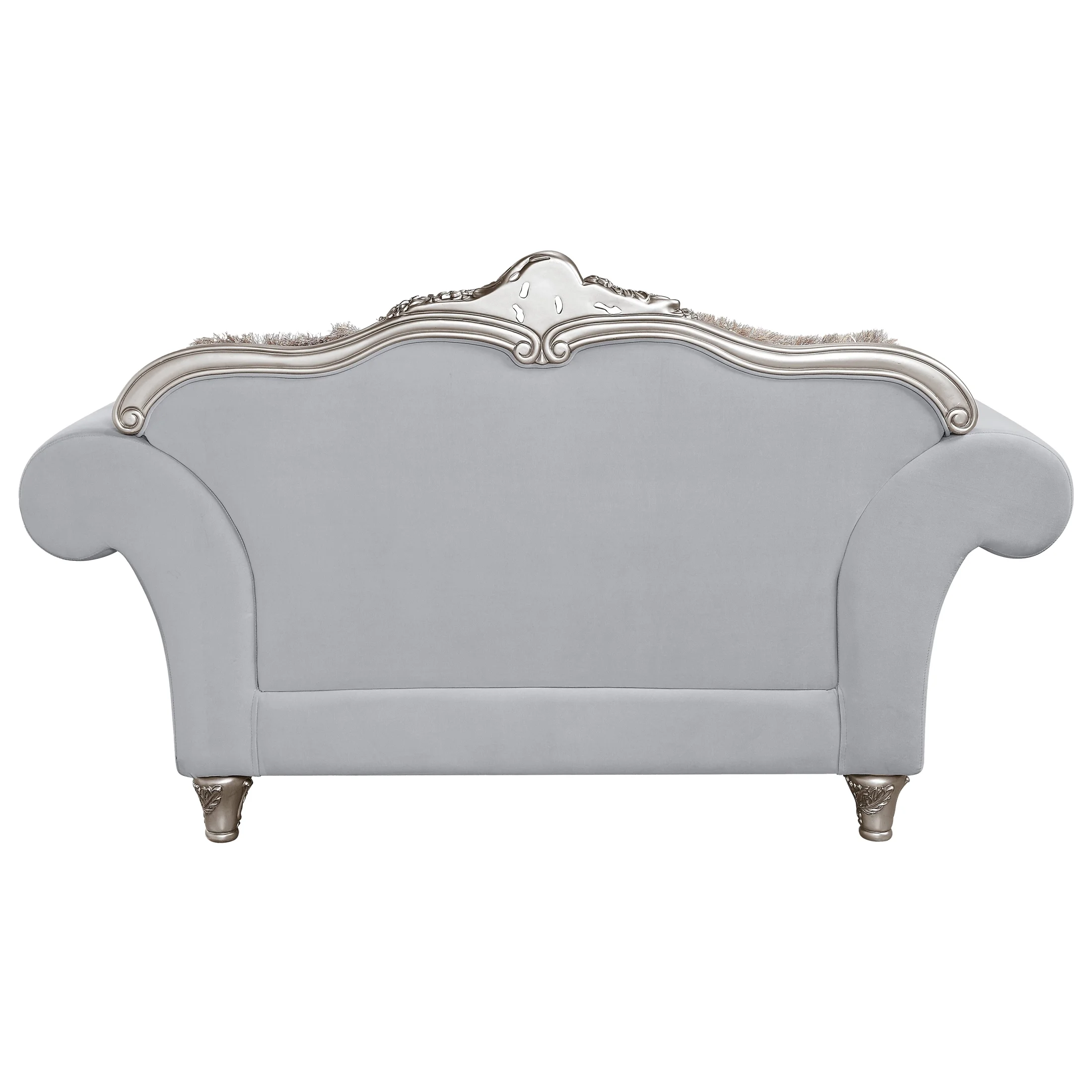 ACME Pelumi Rolled Flared Arms Loveseat with 5 Pillows in Light Gray Linen