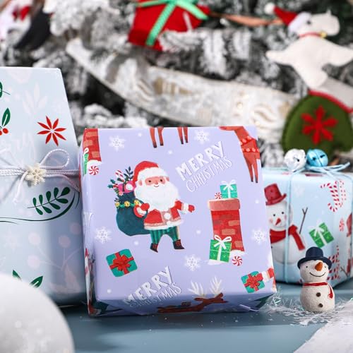 RUSPEPA Christmas Kraft Wrapping Paper - Owl, Reindeer, Christmas Ball and Text Design - 4 Rolls - 30 inches x 10 feet per Roll