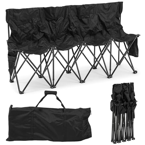 Kigley Portable 4 Seat Soccer Bench Chairs Foldable Team Sports Bench with Pockets and Carrying Bag for Camping Soccer Sports Team Basketball Football Practice Games(Black,1 Pcs)