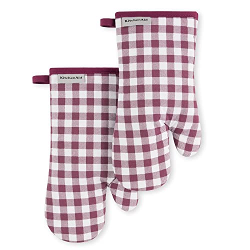 KitchenAid Gingham Oven Mitt 2-Pack Set, Passion Red, 7
