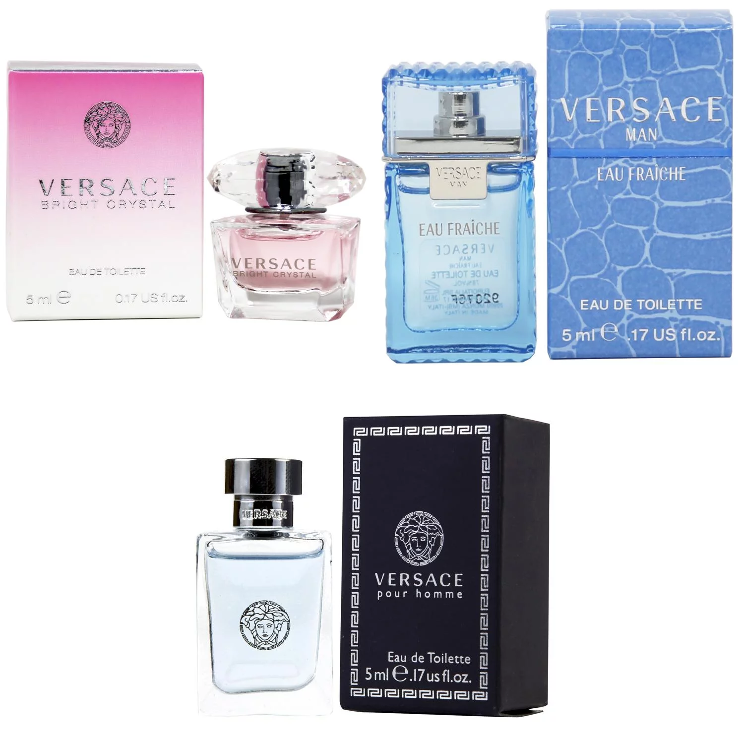 Versace Bright Crystal EDT, Man Eau Fraiche EDT, Pour Homme EDT - 5ml 3PK Kit