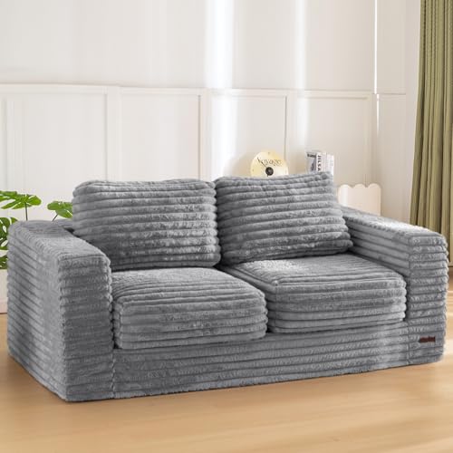 MAXYOYO Giant Bean Bag Chair for Adults, Upholstered Loveseat Floor Sofa with Pillows and Armrests, Large Bean Bag Sofa Plush Chair Bean Bag Couch for Bedroom Living Room, Grey