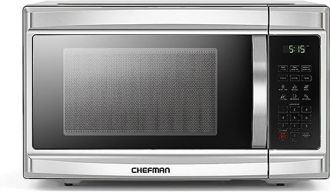 Chefman 1.3 Cu Ft Countertop Microwave Oven w/ Digital Controls, 1000 Watts - Stainless Steel, New
