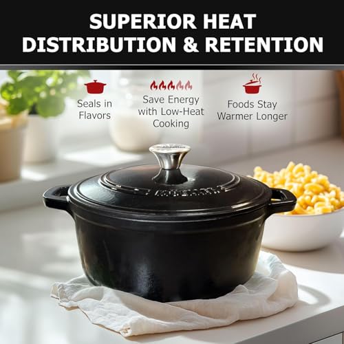 Mueller 6qt Enameled Cast Iron Dutch Oven, Heavy-Duty Casserole and Braiser Pan with Lid and Knob, Oven-Safe up to 500° F & Across All Cooktops, White
