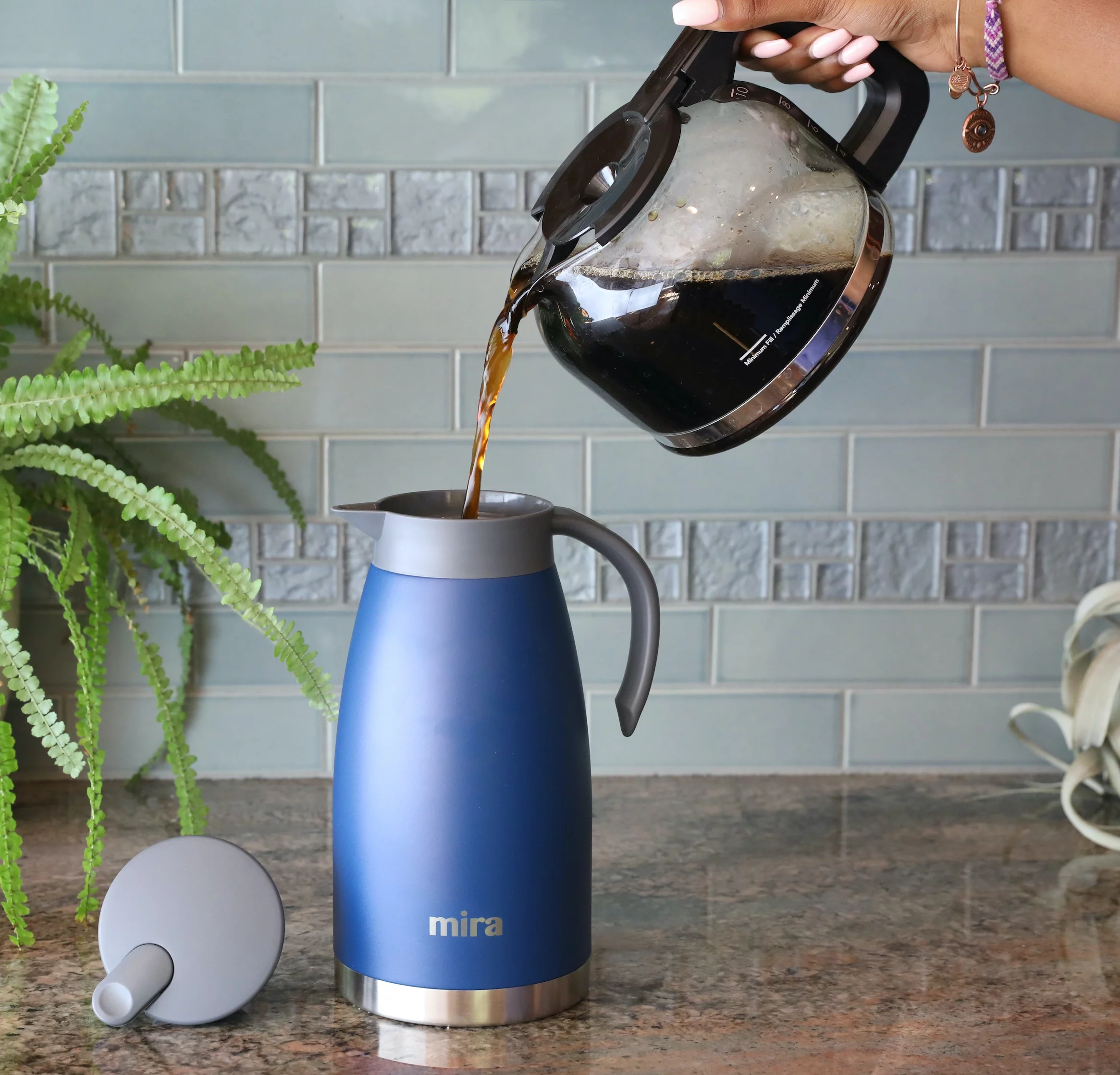 MIRA 50oz Stainless Steel Double Wall Thermal Coffee Carafe with Handle, Admiral Blue