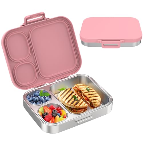 Stainless Steel Bento Lunch Box for Kids | 3-Compartment Lunch Box Container Kids | 100% Leakproof, Dishwasher-Safe, Eco-Friendly, Perfect Portion Control for Kids&Adult Healthy Meals (Green)