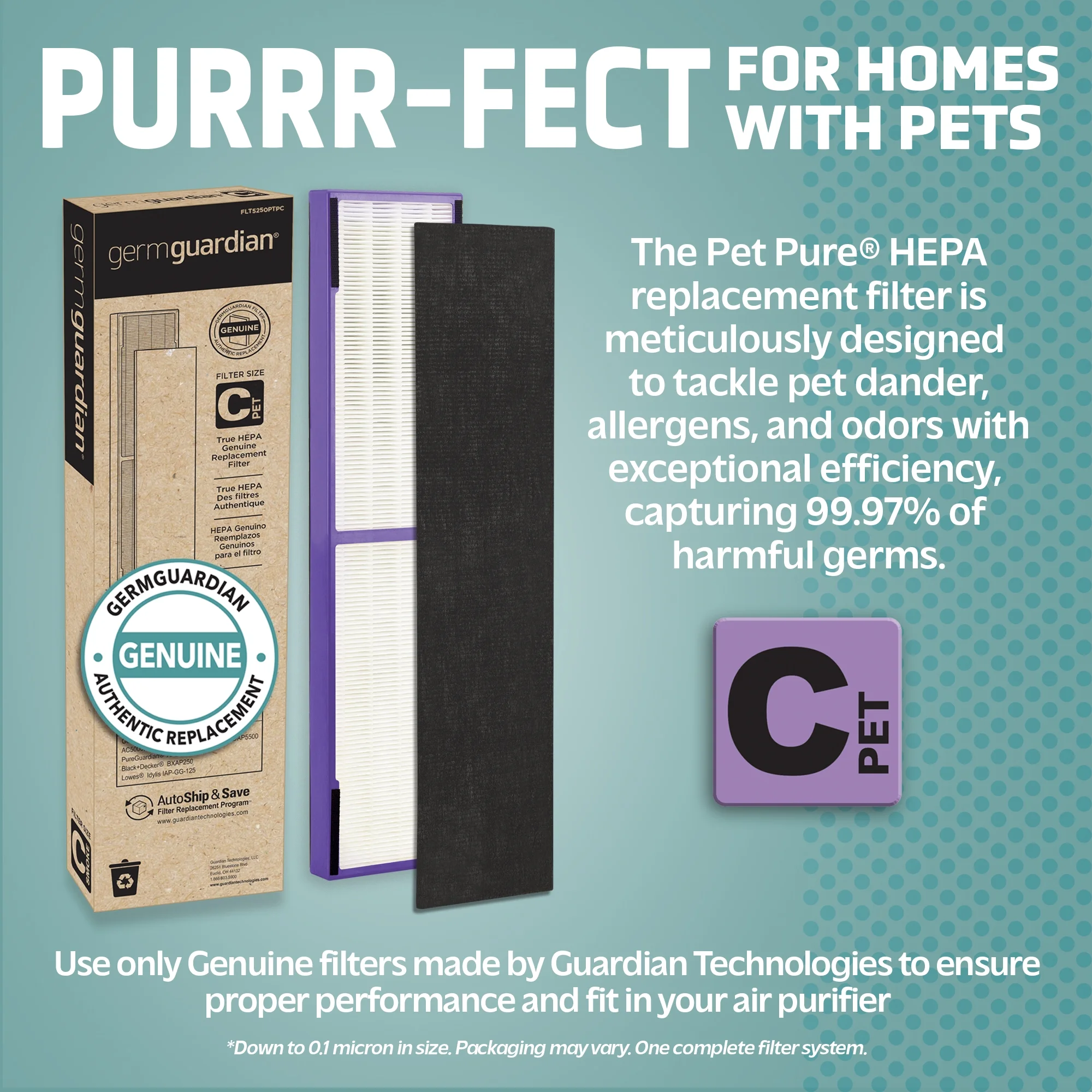 GermGuardian Pet Pure HEPA Genuine Replacement Filter C for Air Purifiers, FLT5250PT