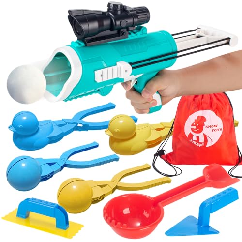 Snowball Maker Kit - 9 Pcs Winter Toys with Snowball Blaster Gun, 2 Duck Shaped Clips, Launcher and Carry Bag - Outdoor Snow Fight Toys for Kids and Adults