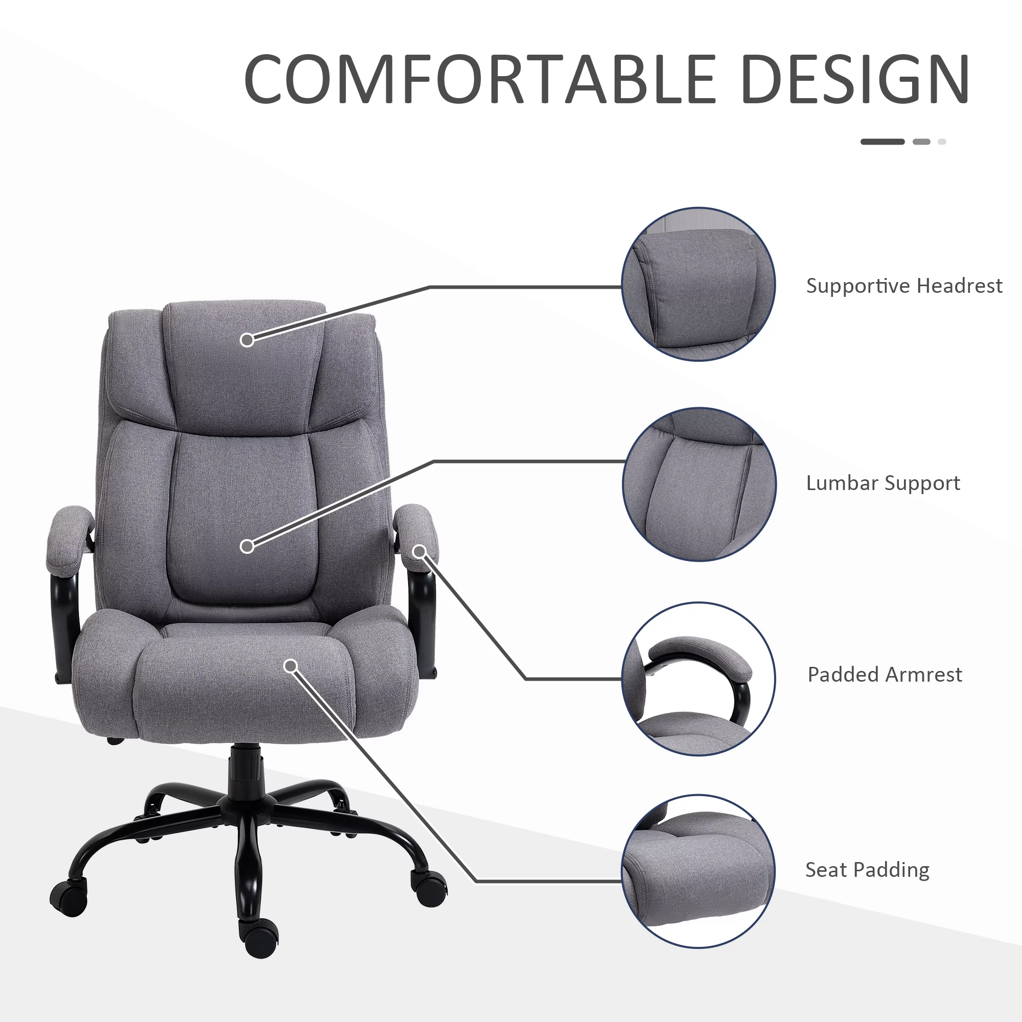 CoSoTower High Back Big and Tall Executive Office Chair 484Lbs with Wide Seat, Computer Desk Chair with Linen Fabric, Adjustable Height, Swivel Wheels, Light Grey