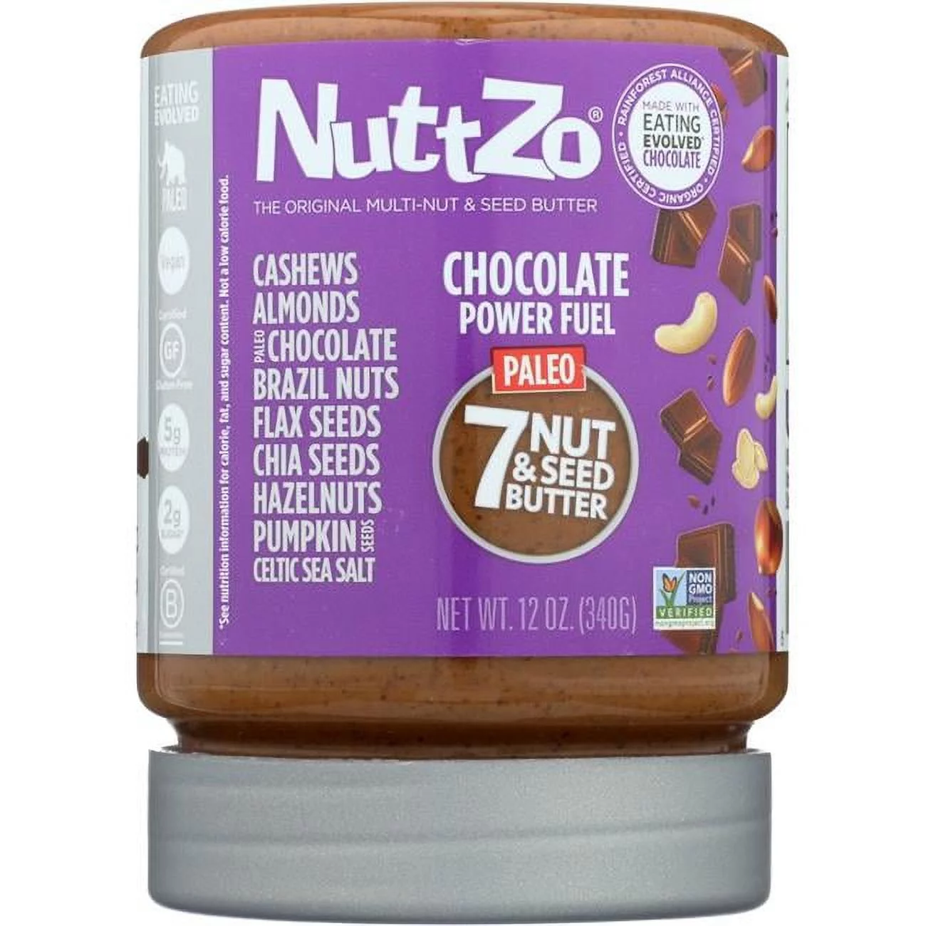 NuttZo Organic Paleo Chocolate Smooth Blend Nut Butter Spread, 12 oz Jar