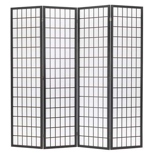 Room Divider 6Ft Folding Oriental Shoji Screen - Portable Privacy Divider with 4 Panels, Freestanding Japanese-Inspired Wood Partition Screen, White