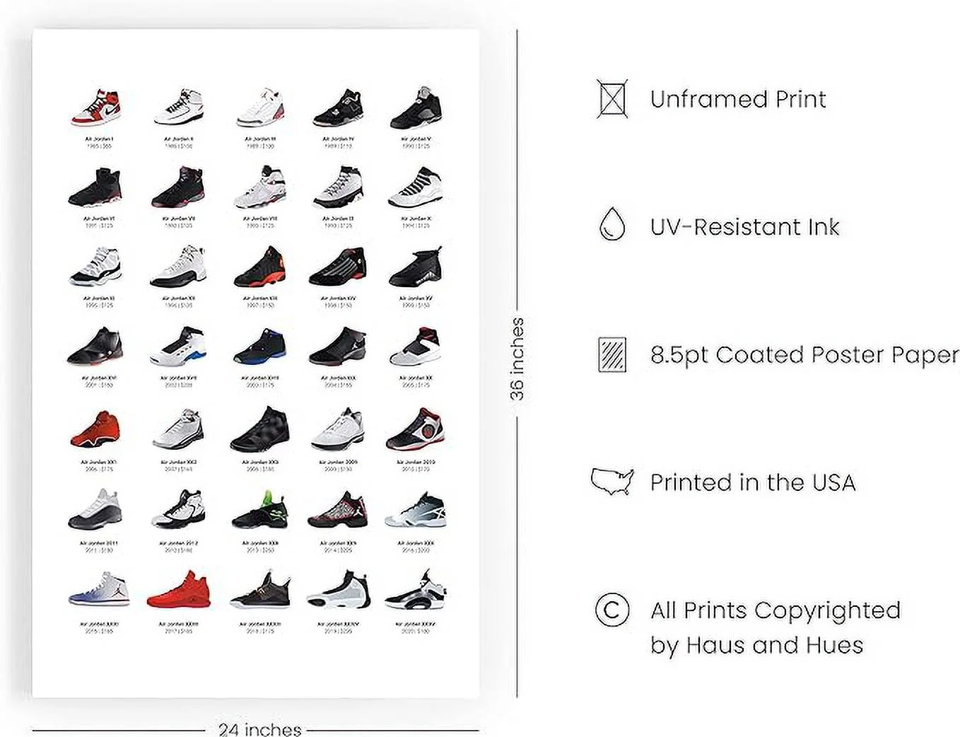 HAUS AND HUES Sneaker Posters for Guys - Michael Jordan Shoes Poster, Sneaker Wall Art Cool Posters for Guys Bedroom, Dope Posters, Cool Sneakerhead Room Decor, Jordans Evolution (Unframed 24x36)