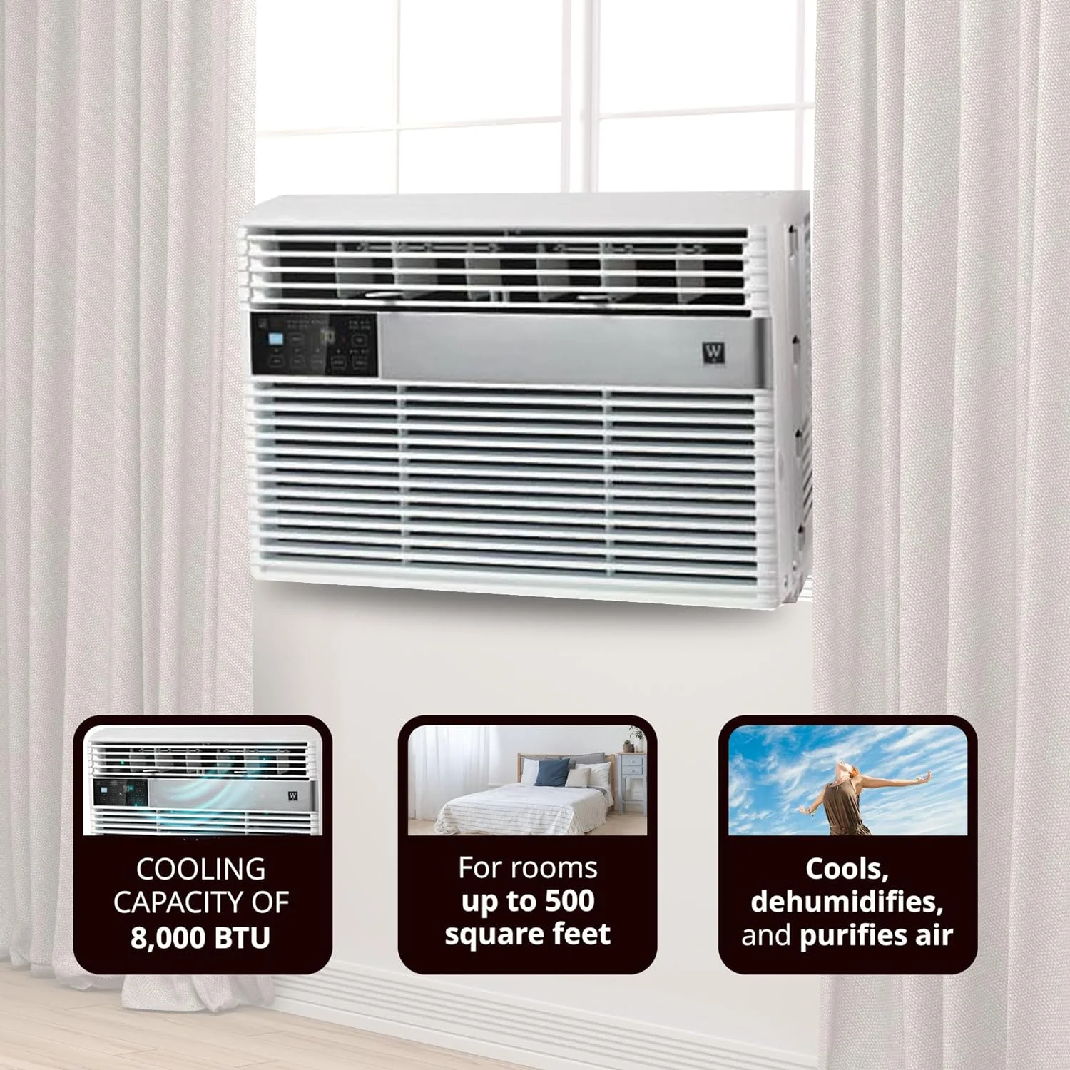Electronic 8,000 BTU 3-Speed Window Air Conditioner With Control And Mesh Filter For 350 To 500 Sq. Ft. Rooms, White