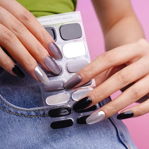 DANNI & TONI Semi Cured Gel Nail Strips Christmas Santa Claus Snowflakes Cat Eye Gel Nail Wraps 28 Stickers | Mistletoe Meow