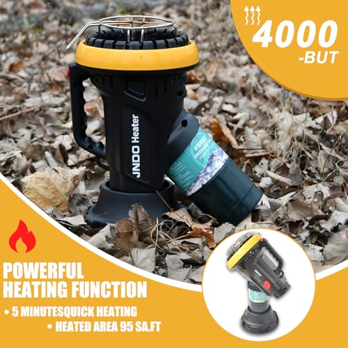 JNDO Portable Propane Heater 4000-BTU Camping Fishing Tent Outdoor Heating Indoor Safe|Low-Oxygen Safety Shutoff|Automatic shut-off when tipped over|Lightweight,Black/Yellow