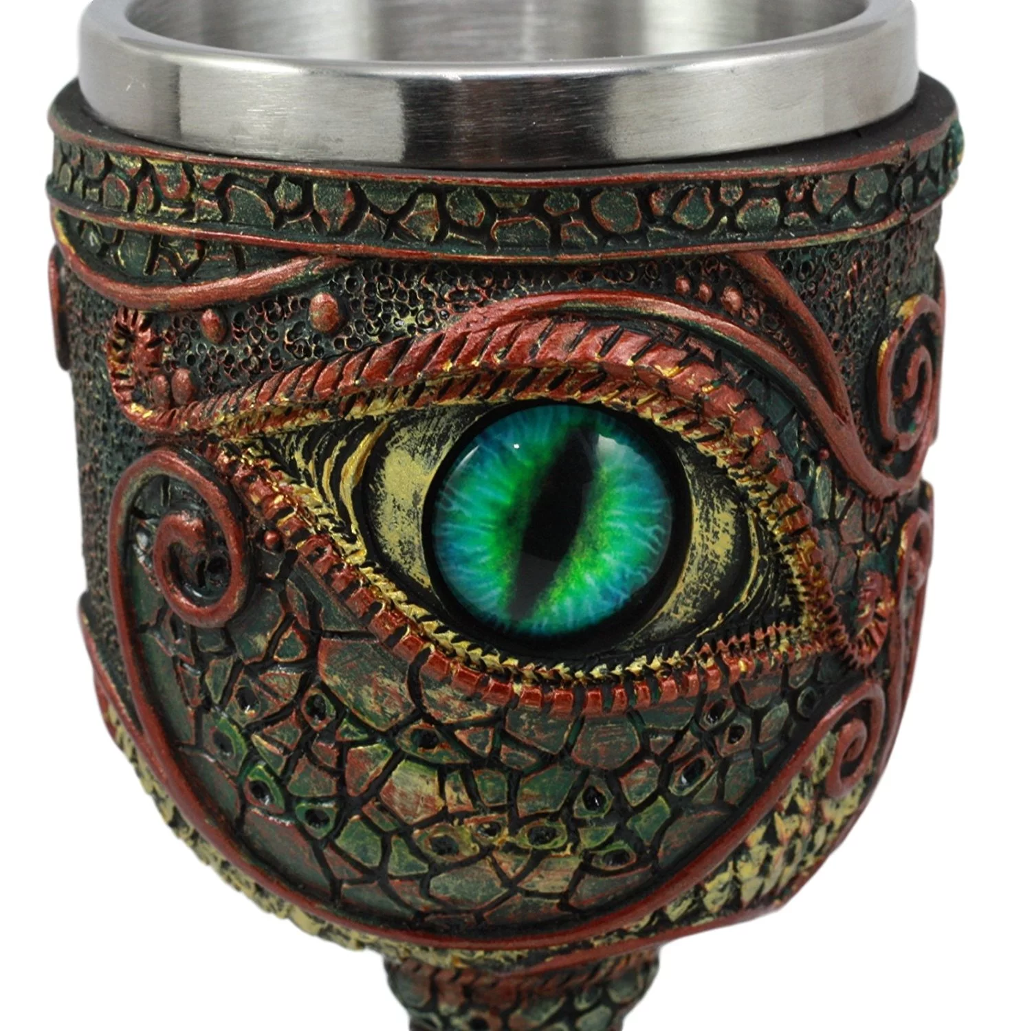 Ebros Wizard's Alchemy Eye Of The Dragon Wine Goblet Chalice 7oz Capacity Figurine Resin With Stainless Steel Liner