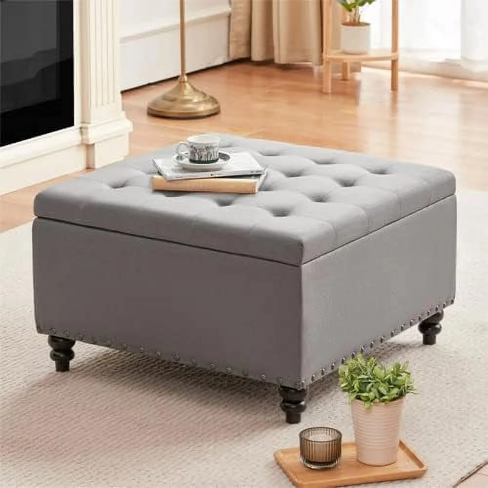 xrboomlife Square  Ottoman Ottoman Coffee Table with  Oversized Ottoman Tufted  Ottoman for Living Room (Blue)