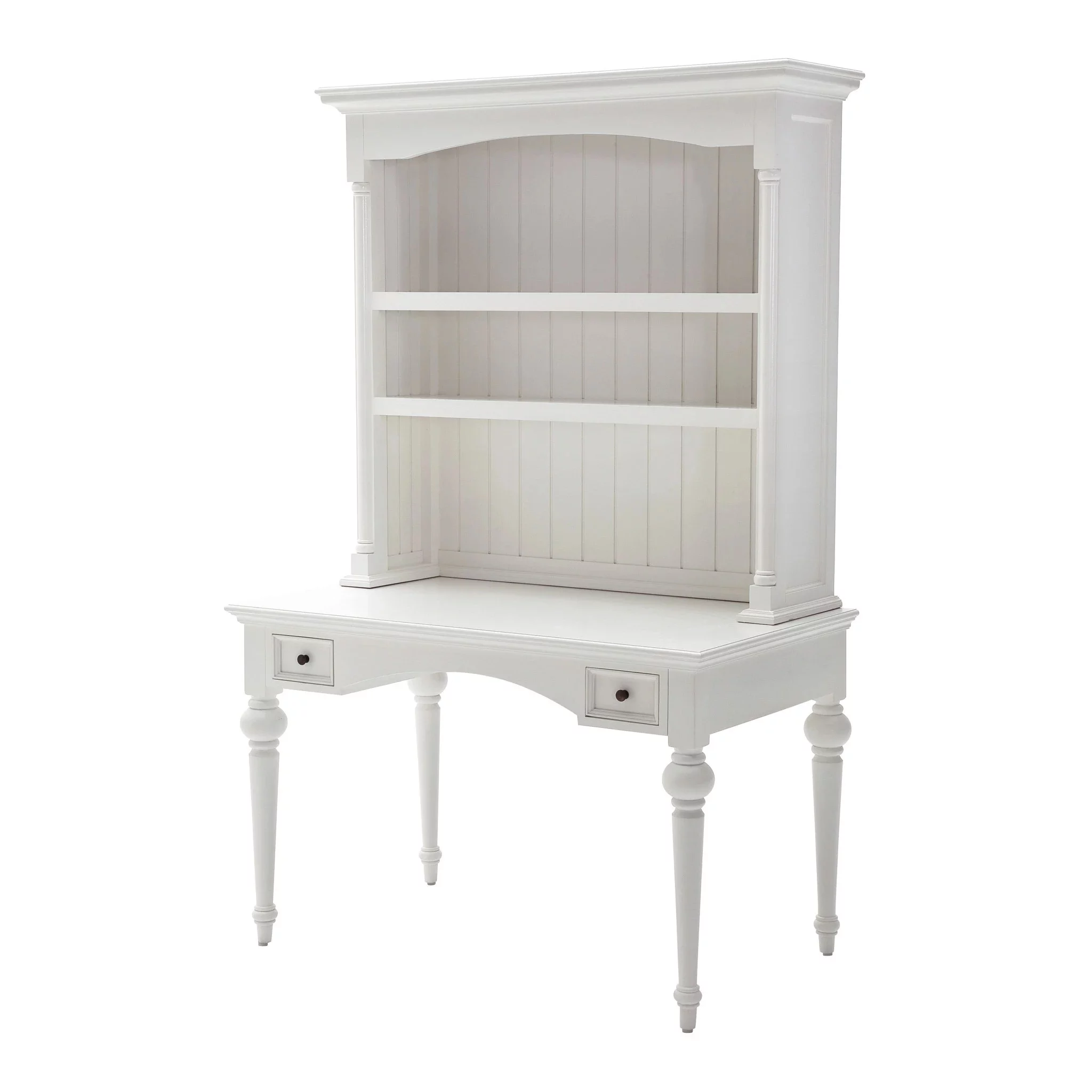 HomeRoots 397849 Antiqued White Provencial Writing or Computer Desk with Hutch