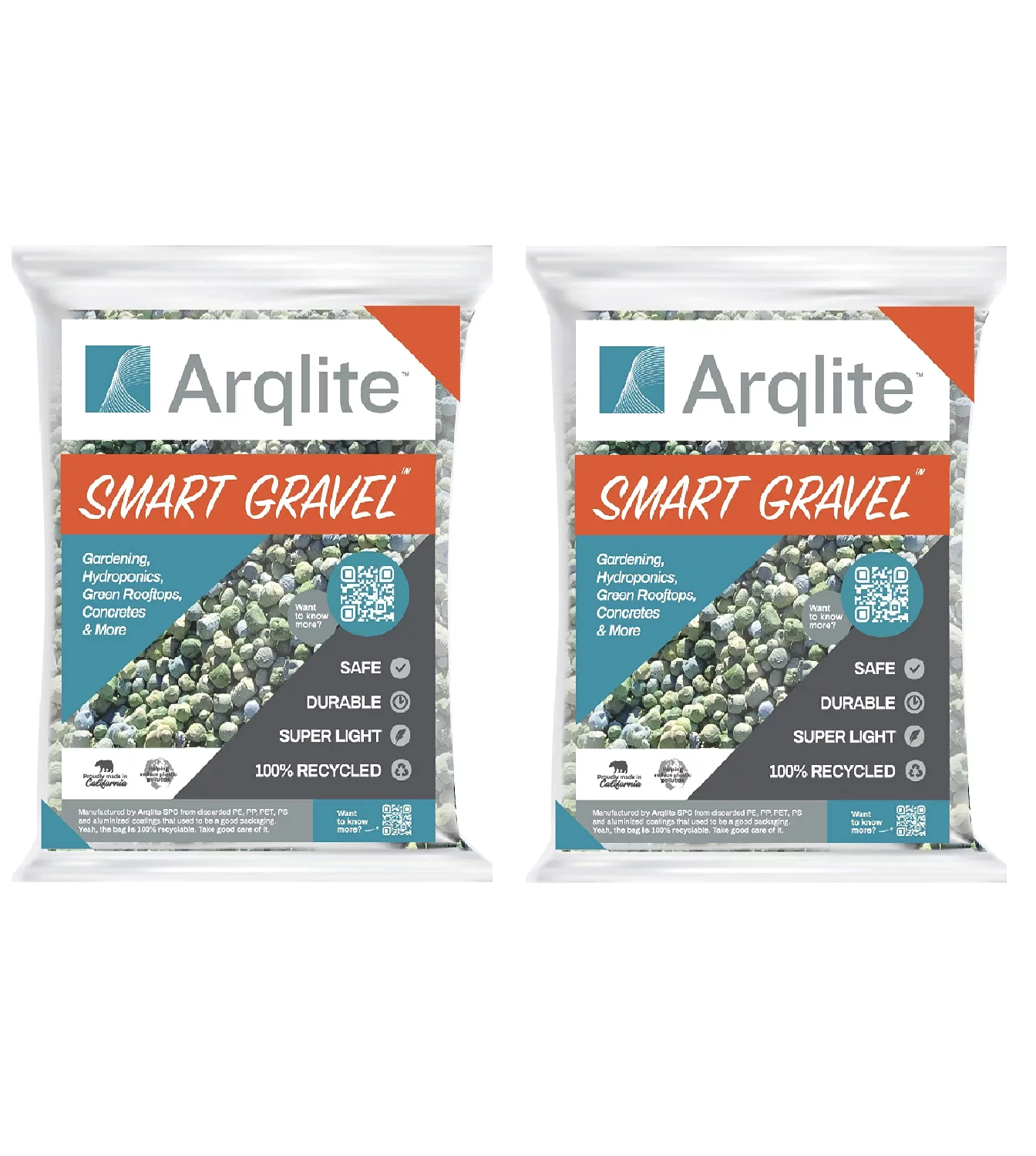 Arqlite Smart Gravel Recycled Drainage Medium For Gardens and Planters- Regular Size, 1 Gal (2 Pack)