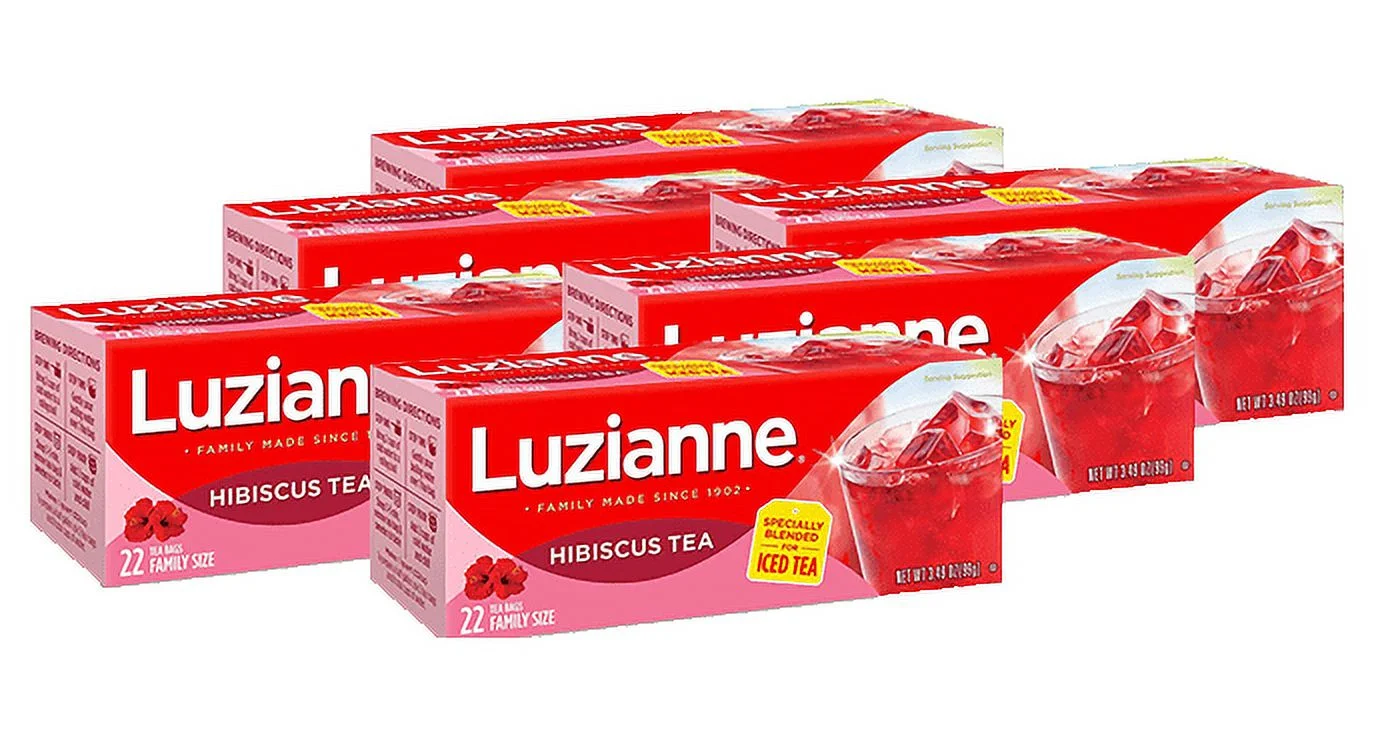 Luzianne Family Size Iced Hibiscus Tea, 22 Count (Pack of 6)