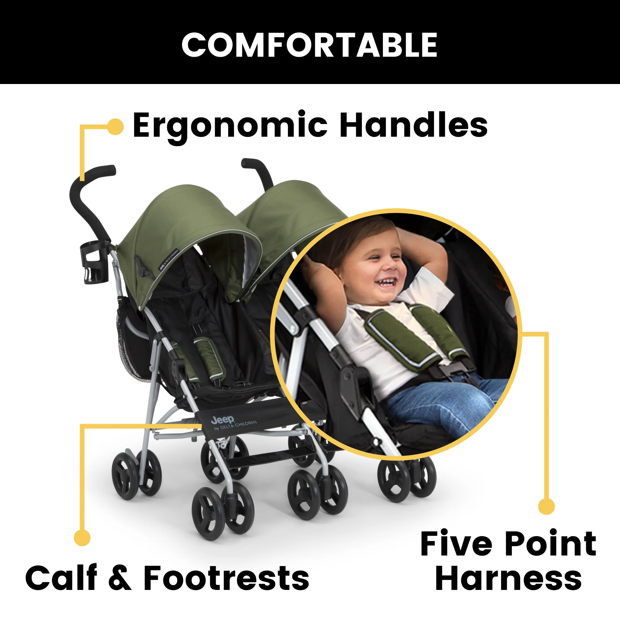 Jeep TurboGlyde Plus Side by Side Double by Delta Children, Olive Green