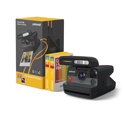 Polaroid Flip Instant Camera + Color Film Bundle (16 Photos Included) - Black (6565) - Hyperfocal 4-Lens System, Sonar autofocus, and Sence Analysis with Bluetooth paired Companion app
