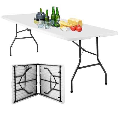 6FT Picnic Table Folding Table Camping Table Plastic Table Fold Up Table Lock for Party Event,White