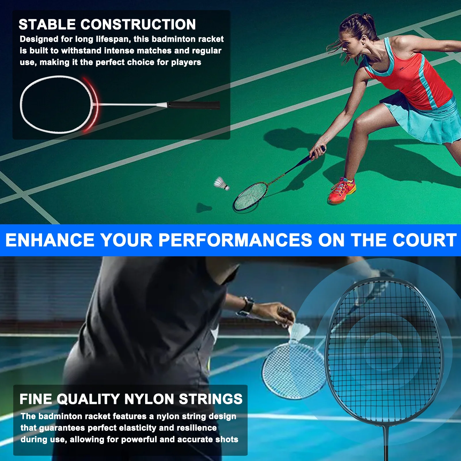 Eccomum Sports Badminton Racquets Set Professional Badminton Rackets Lightweight, 2 Player Badminton Racket Sets for Beginners,Advanced Players