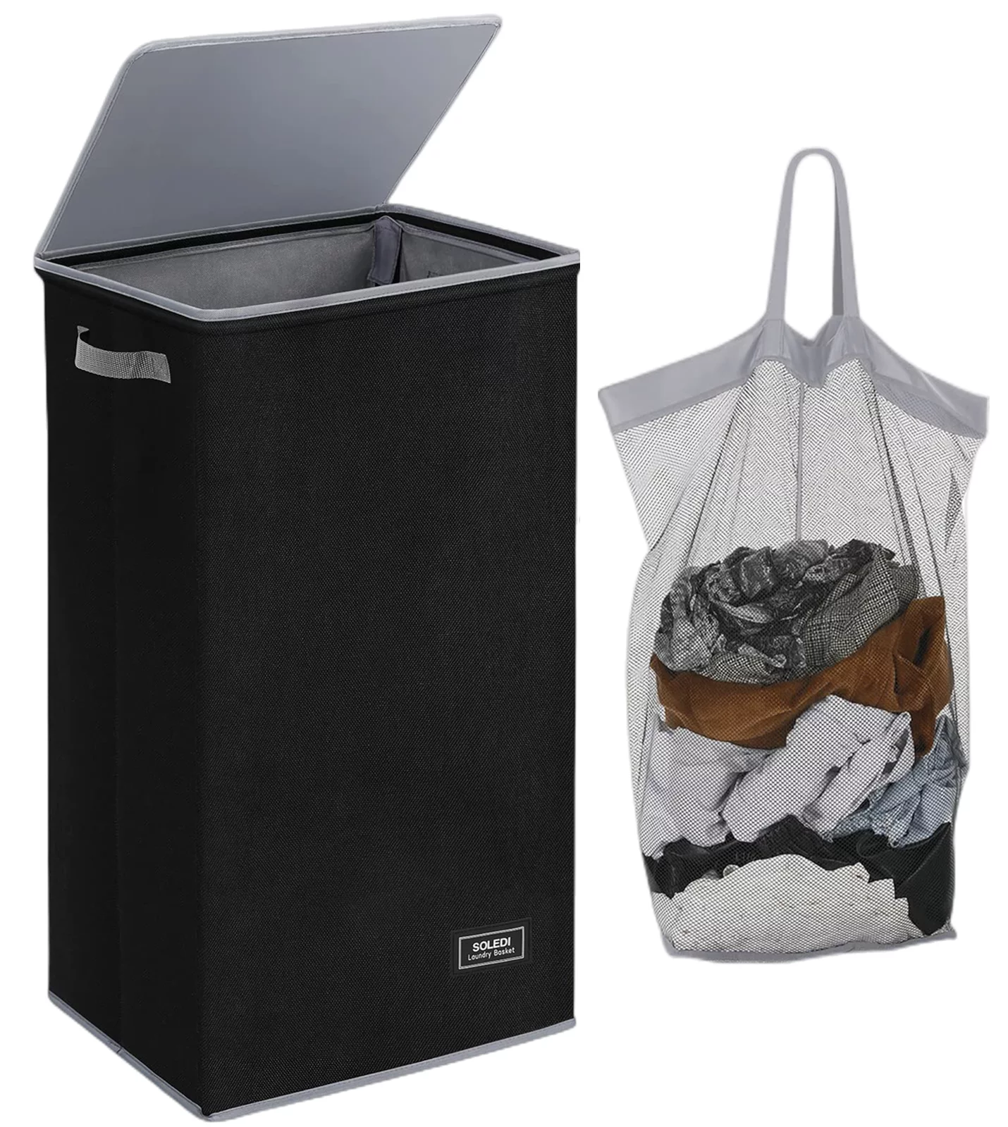 Soledi Laundry Hamper with Lid & Laundry Bag, 100L Large Collapsible Laundry  Basket, Tall Clothes Storage Basket, Black