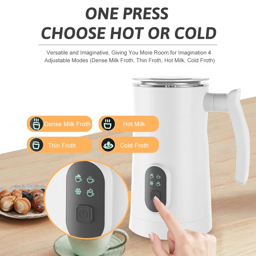 Ametoys Electric Milk Frother Stainless Steel 4 in 1 Hot/Cold Foam Maker Silent Operation 400W Non-Stick Interior 11.84oz/350ml Automatic Milk Frother and Steamer for Coffee Hot Milk