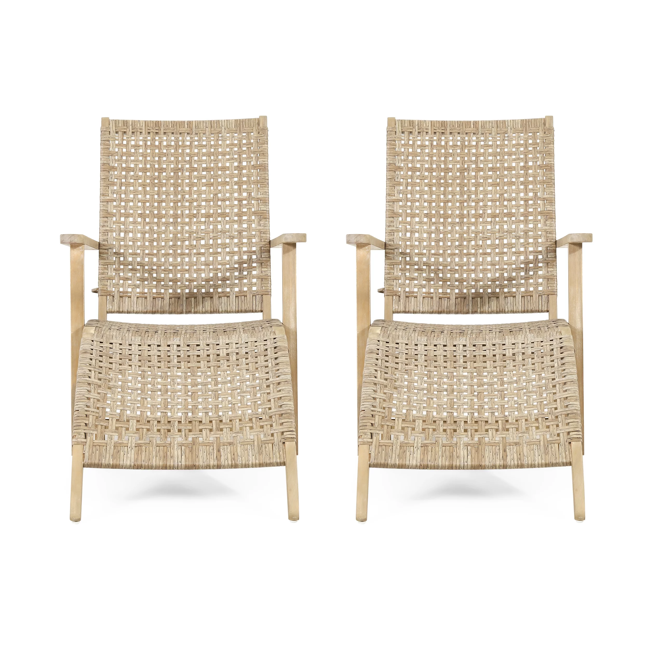 Noble House with Ottoman Acacia Wood Outdoor Lounge Chair - Set of 2 - Light Brown