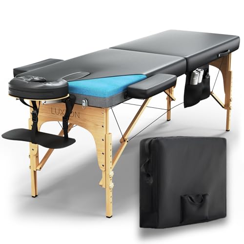 Luxton Home Memory Foam Massage Table Premium Portable Foldable Massage Bed Height Adjustable 72 Inches Long 27 Inches Wide Home Salon Spa Bed Tattoo Table with Accessories & Carrying Case Easy Set Up