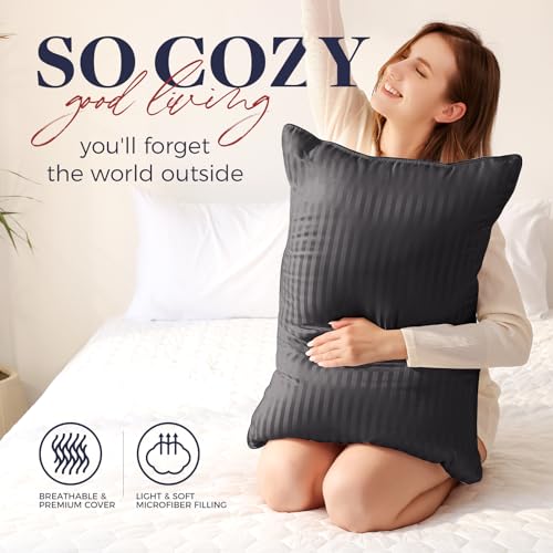 Basic Beyond Bed Pillows for Sleeping - King Size Pillows Set of 2 - Luxury Hotel Collection Down Alternative Pillows, Black, 20x36 Inches