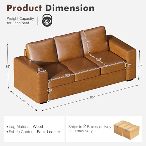 Loveseat Set of 2,Living Room Furniture Set,Oversized Faxu Leather Sofa,Upholstered 3 Seater Sofa with Deep Seats,Detachable Sofa Cover,Modern Couches for Small Place,Apartment,Lounge,Brown