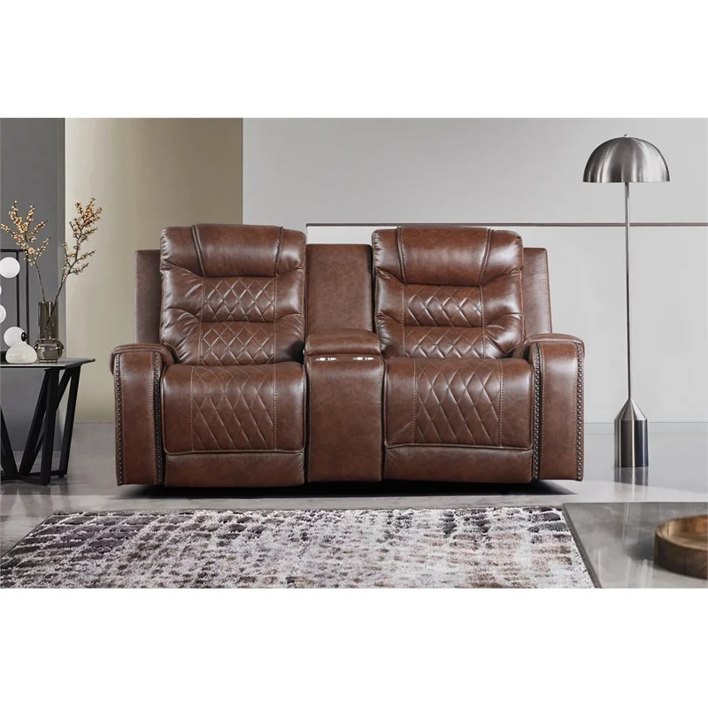 Lexicon Putnam 2-Piece Upholstered Manual Reclining Sofa Set in Brown