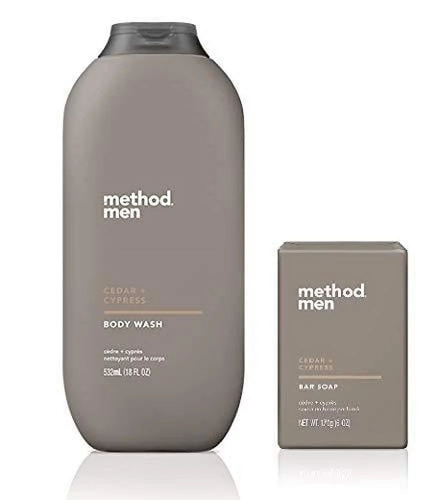 Method Men's - Cedar Cypress Body Wash 18 Ounce & Cedar Cyprus Bar Soap - Set of