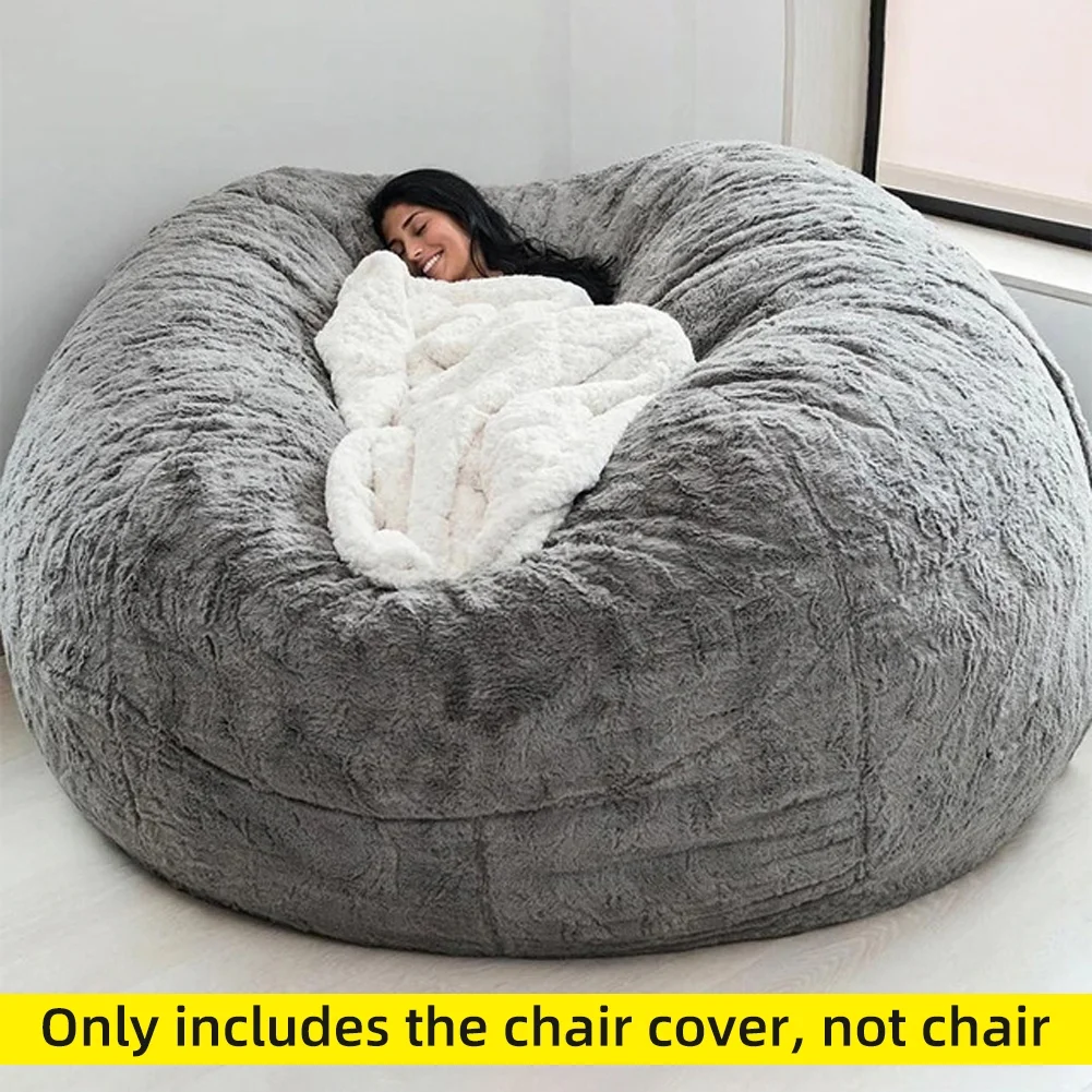 Home Sponge Bed Bean Bag Chair Cover Slipcover Double Bedroom Balcony Large Couch Round Soft Fluffy Cover No Fillings Only Cover