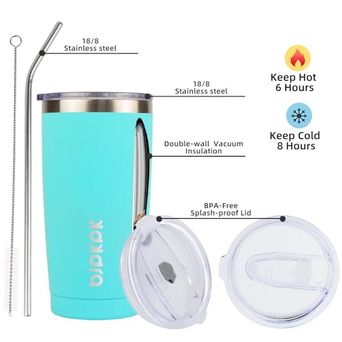 BJPKPK Insulated Tumbler 20 oz Stainless Steel Coffee Travel Thermal Cup With lids And Straws,Light Pink