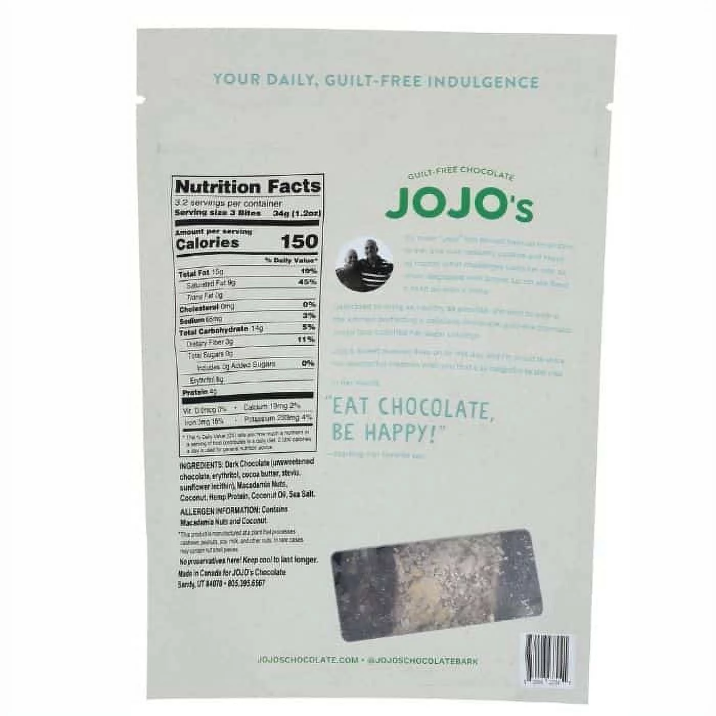 JOJO's Chocolate Vegan Peanut Butter Dark Chocolate Candy Bars, 3.9 oz Pack Of 6