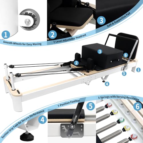 Foldable Pilates Reformer Machine with Aluminum Frame – Portable Reformer Pilates Equipment for Home or Studio, Includes Box, Jump Board, Aluminum Foldable Pilates Machine