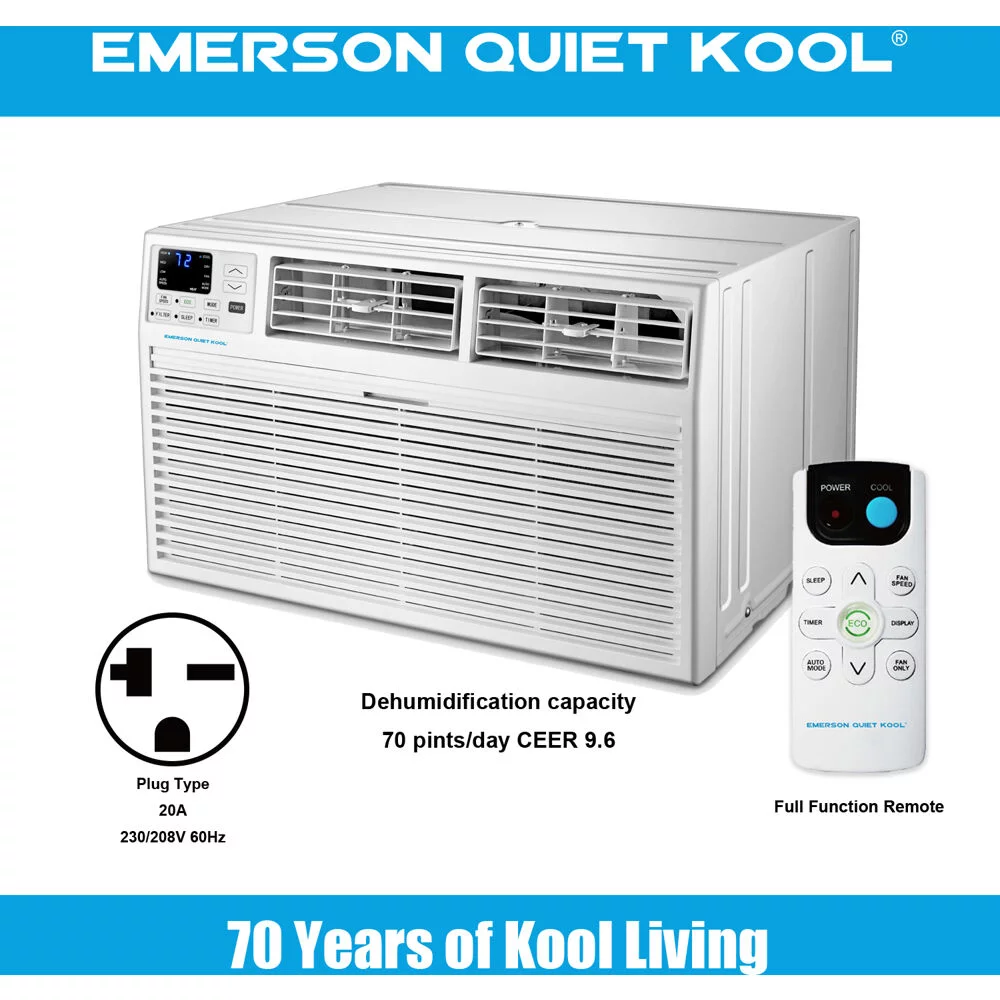 Emerson Quiet Kool 12,000 BTU 230-Volt Through-the-Wall Air Conditioner with Heater, White