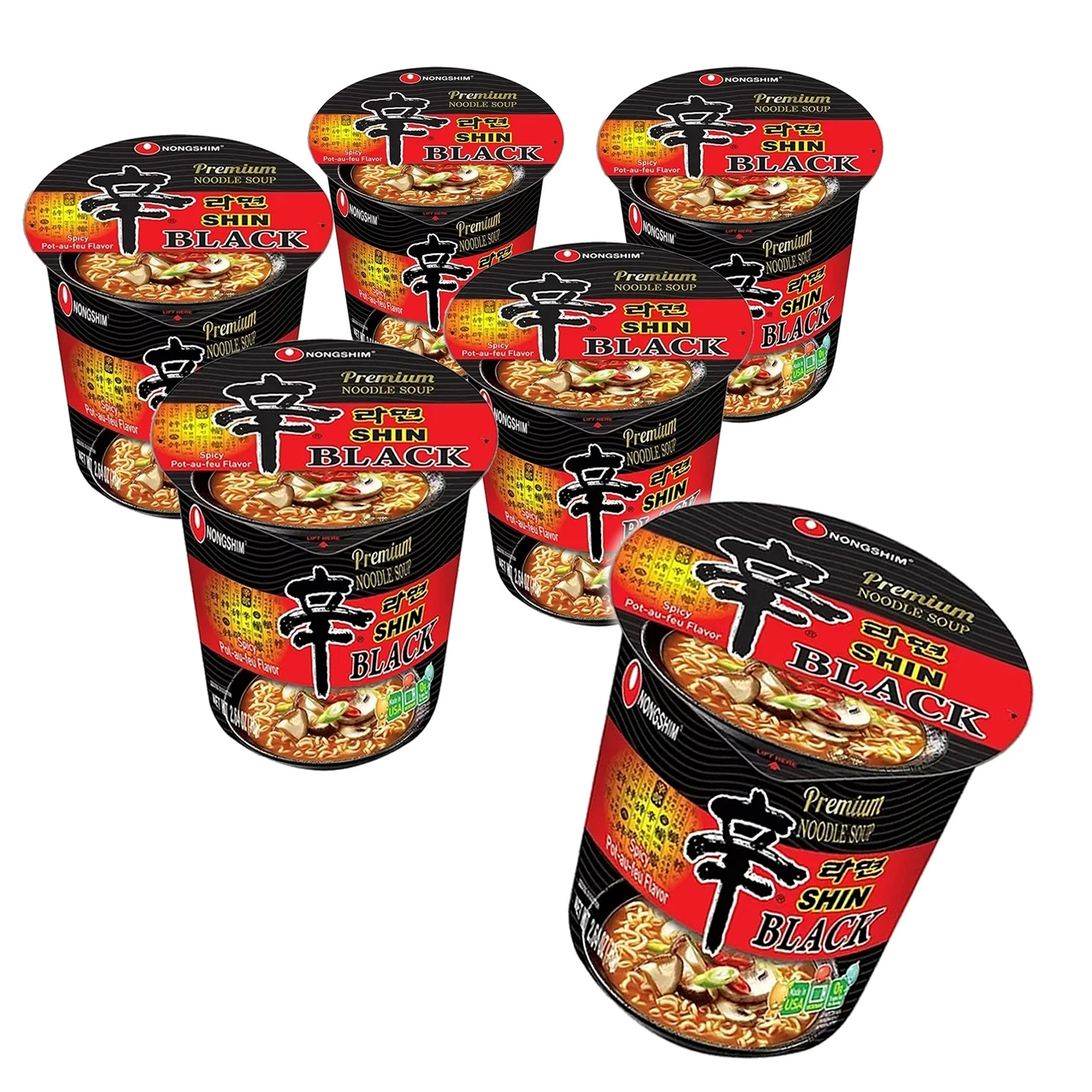 NongShim Premium Shin Ramen Black Korean Instant Cup Noodle (6 Pack)