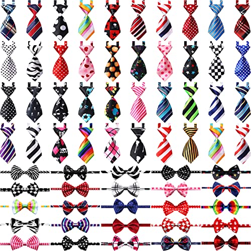 Reginary 70 Pieces Adjustable Dog Bow Ties Set Includes 40 Pet Bow Ties and 30 Neckties Dog Bowties Collars Grooming Accessories for Large Pets Cats Daily Wearing Holiday