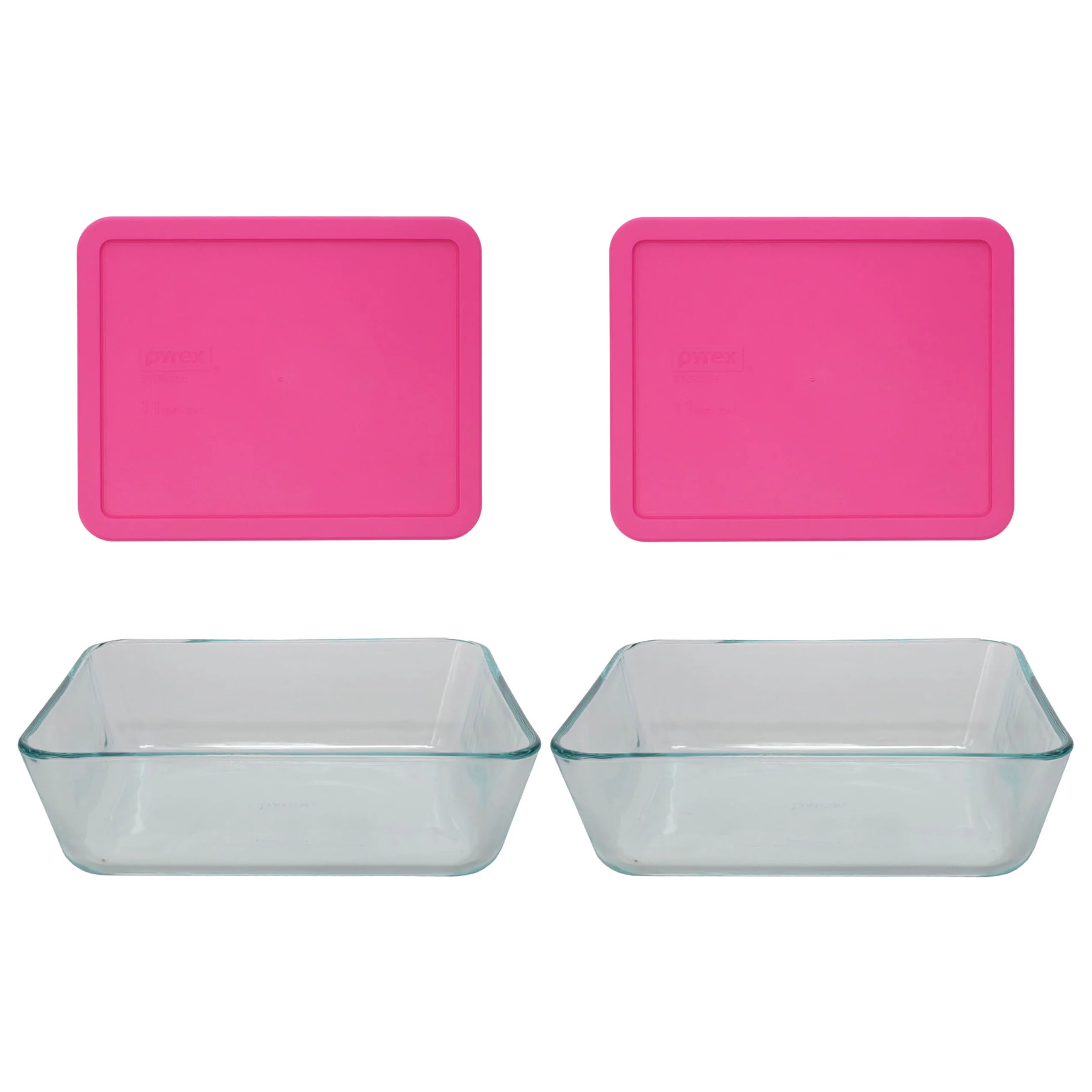Pyrex 7212 11-Cup Rectangle Glass Food Storage Dish with 7212-PC Berry Pink Plastic Lid (2-Pack)