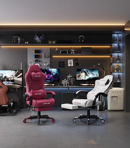 Gaming Chair, Ergonomic Computer Gaming Chair, Retractable Footrest/Waist Support/Ergonomic Backrest, Office/Home Gamer Chair [Spring + High Density Sponge] 400lb Load-Bearing (Black)