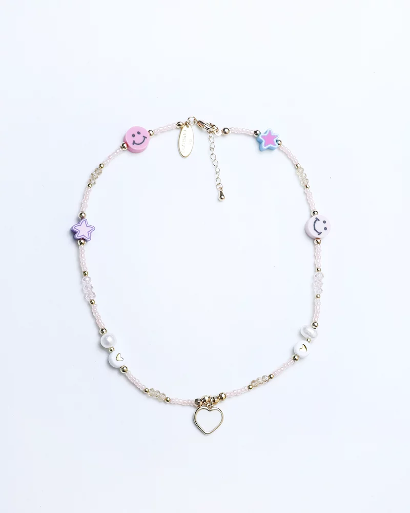 By Fabrizio Design Aurora Lungomare White Heart Charm & Mini Pink Crystal Necklace