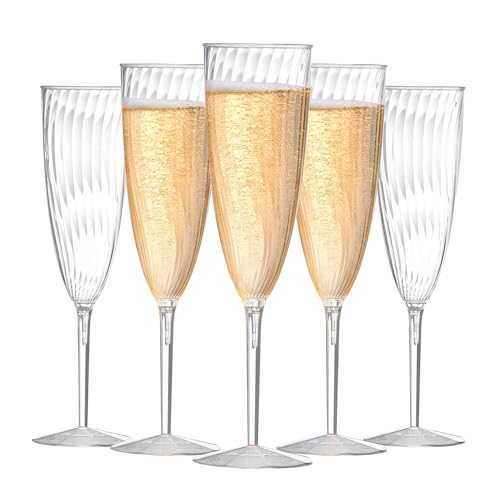 24Pcs Plastic Champagne Flutes,6 Oz Clear Champagne Glasses,Disposable Wine Glasses for Party Wedding Banquet Family Holiday Picnic Cocktail Mimosa Bars Engagements Thanksgiving Christmas Toasting