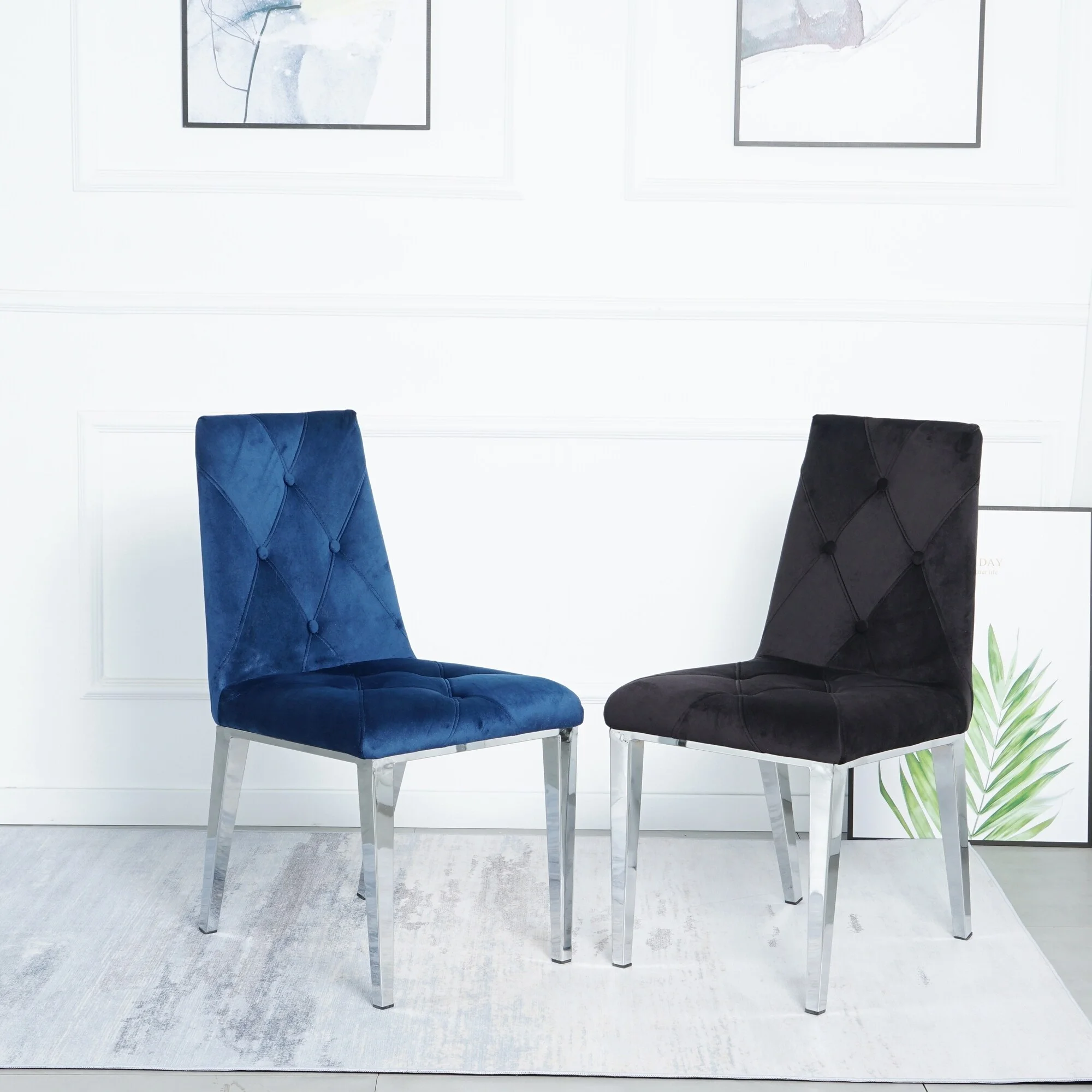 2pcs Modern Luxury Velvet Upholstered Dining Chairs Blue